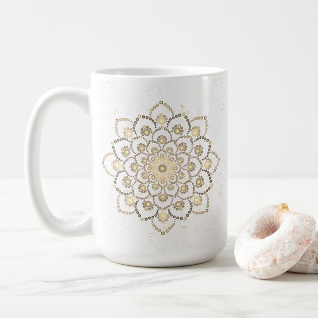 Elegant Golden and White Mandala Kaffemugg (Med munk)