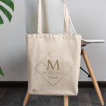 Elegant Golden Anpassningsbar Monogram & Namn Brid Tygkasse<br><div class="desc">Anpassadets elegant till säckens utformning med guld färg och diamantform med monogram,  "bridesmaid"-skript och personlig namn. Perfektens skrytskgåva.</div>
