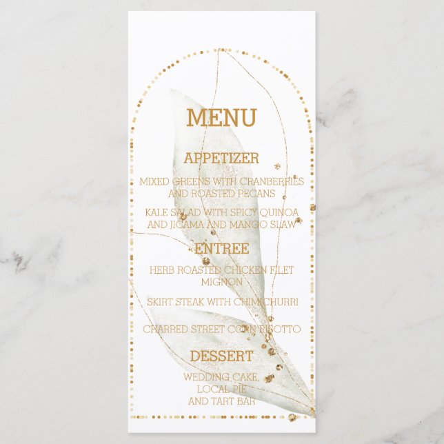 Elegant Golden Arch Botanical Bröllop Menu-kort Meny (Framsida)