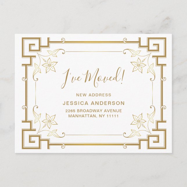 Elegant Golden Art Deco Flytta Notice Vykort (Framsida)