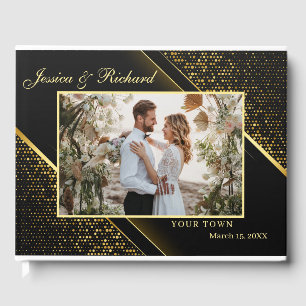 Elegant Golden Black Bröllop PHOTO Guest Bok