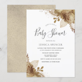 Elegant Golden Blommigt Neutralt Baby Shower Inbju Inbjudningar