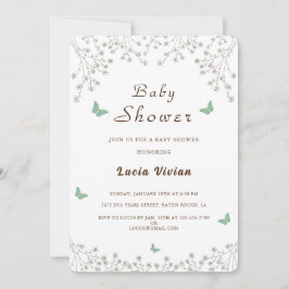 Elegant Golden Blommigt och Butterfly Baby Shower Inbjudningar