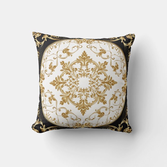 Elegant Golden Blommigt Ornament Dekorativ kudde (Framsida)