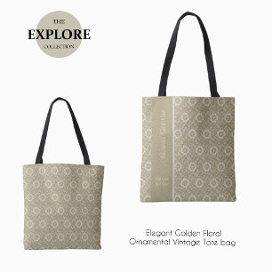 Elegant Golden Blommigt Tote bags för Vintage för Tygkasse