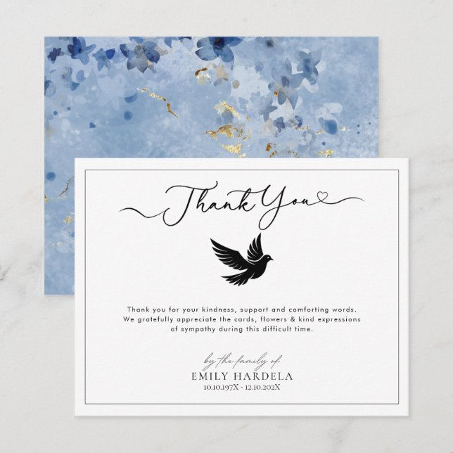 Elegant Golden Blue-Blommigten - Bekvämt tackkort Tack Kort (Fram/baksida)