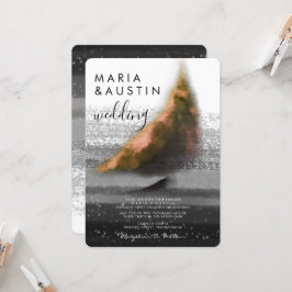 Elegant Golden Boat Black White Watercolor Bröllop Inbjudningar