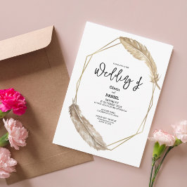 Elegant Golden Boho Feather Wedding bjudande Inbjudningar