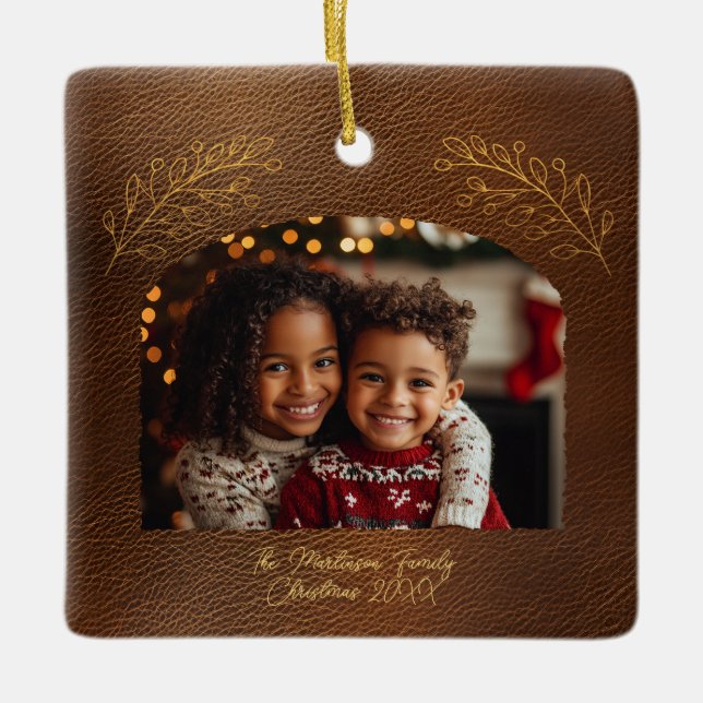 Elegant Golden Branches Arch Photo Brown  Julgransprydnad Keramik (Framsida)