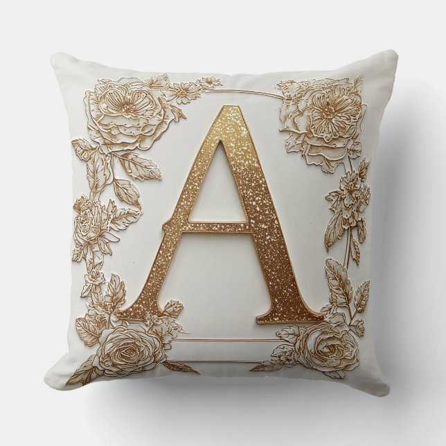 Elegant Golden Brev A med ömtåliga blommor Kudde (Framsida)
