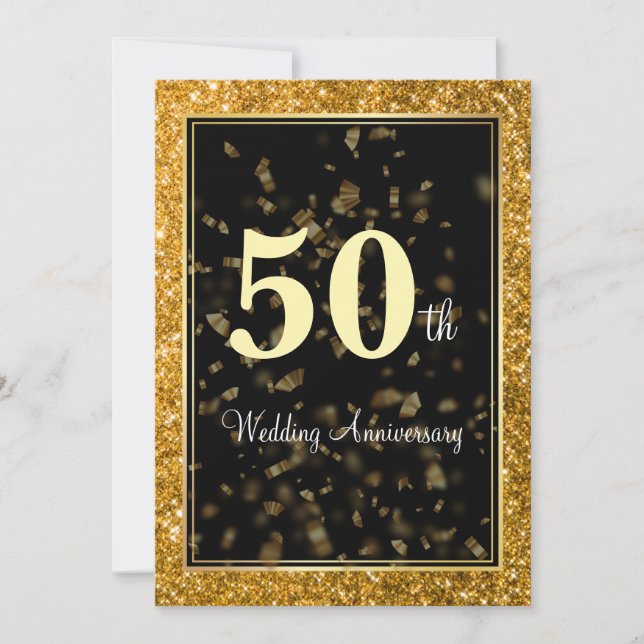 Elegant Golden Bröllop 50-årsjubileum Inbjudningar (Framsida)