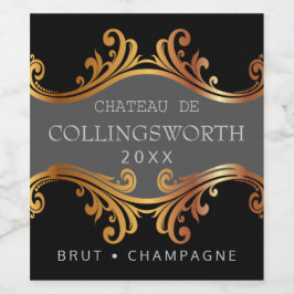 Elegant Golden Bröllop Sparkling Vin Flaska-etiket Vinflaska Etikett