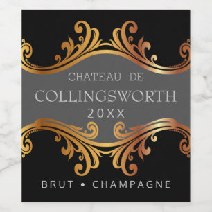 Elegant Golden Bröllop Sparkling Vin Flaska-etiket Vinflaska Etikett