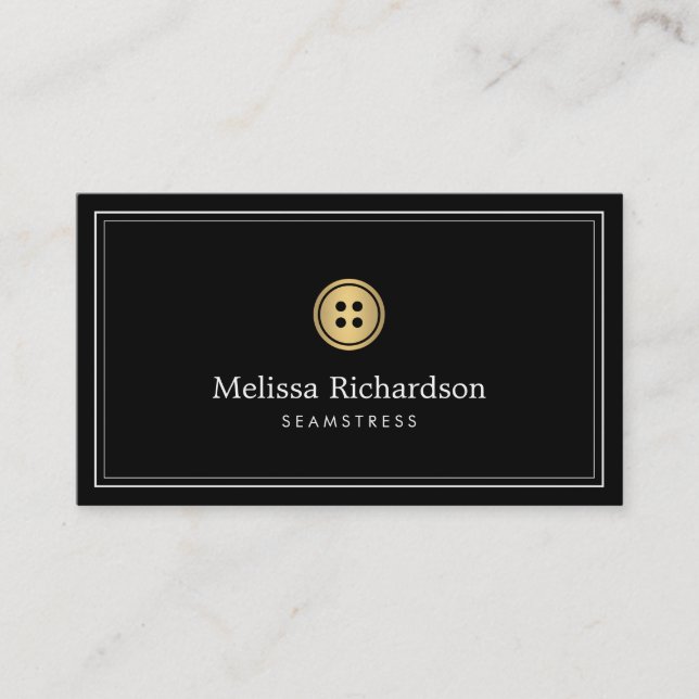 Elegant Golden Button Logotyp Seamstress, Tailor I Visitkort (Framsida)