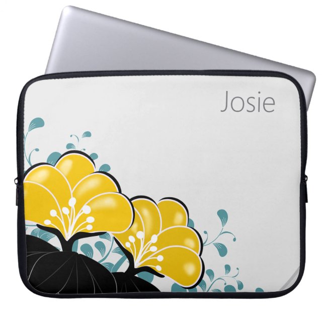 Elegant Golden Camellias Add Namn Laptop Fodral (Framsidan)