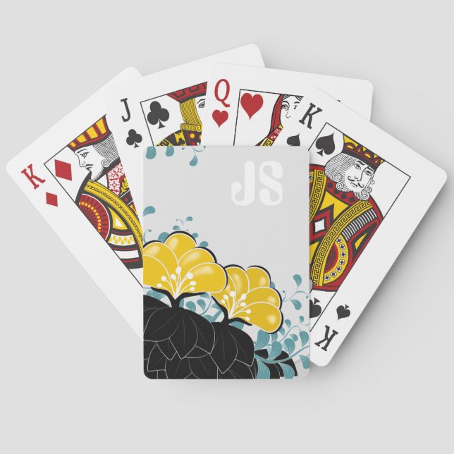 Elegant Golden Camellias Monogram Initialer Casinokort (Baksidan)