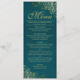 Elegant Golden Curls & Swirls on Teal Wedding Meny