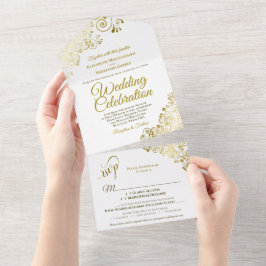 Elegant Golden Curls & Swirls on White Bröllop