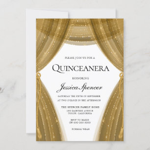 Elegant Golden Curtain Modern Quinceanera Party Inbjudningar
