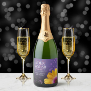 Elegant Golden Daisy med Lila Glitter Bröllop