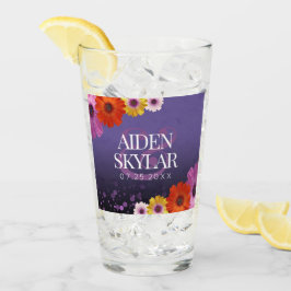 Elegant Golden Daisy med Lila Glitter Bröllop Glaskopp