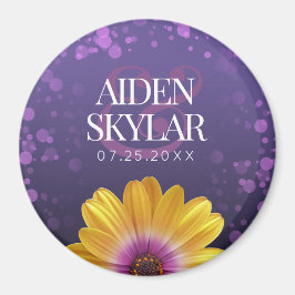 Elegant Golden Daisy med Lila Glitter Bröllop Magnet