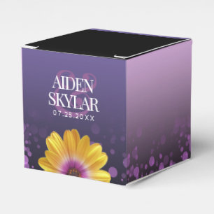 Elegant Golden Daisy med Lila Glitter Bröllop Presentaskar