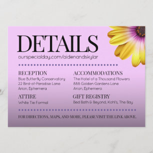 Elegant Golden Daisy med Lila Glitter Bröllop Program