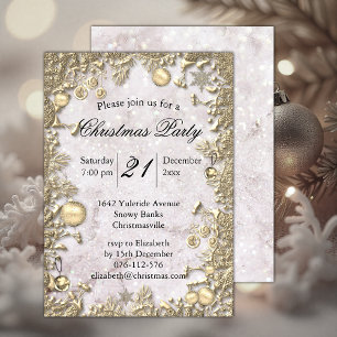 Elegant Golden Dekoration och Glitter jul Inbjudningar