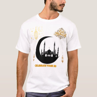Elegant Golden Eid Mubarak Mosque Moon Celebration T Shirt