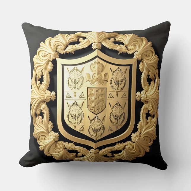 Elegant Golden Emblem med ornate Shield Kudde (Framsida)