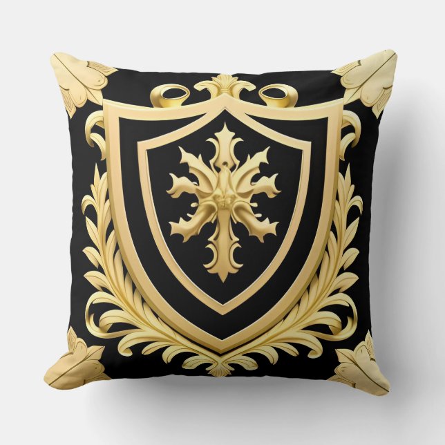 Elegant Golden Emblem med ornate Shield Kudde (Framsida)