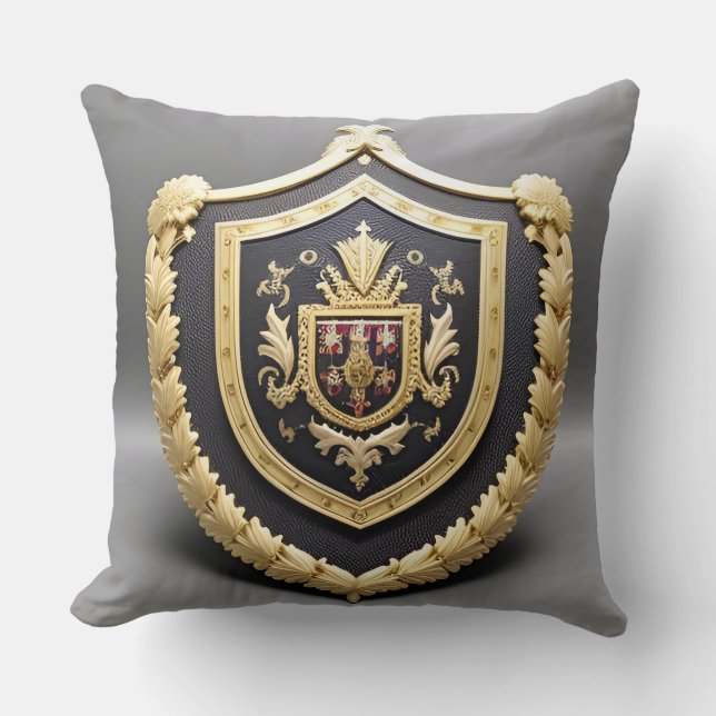 Elegant Golden Emblem med ornate Shield Kudde (Framsida)