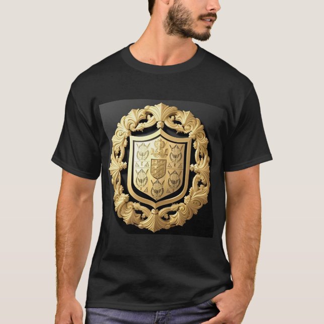 Elegant Golden Emblem med ornate Shield T Shirt (Framsida)