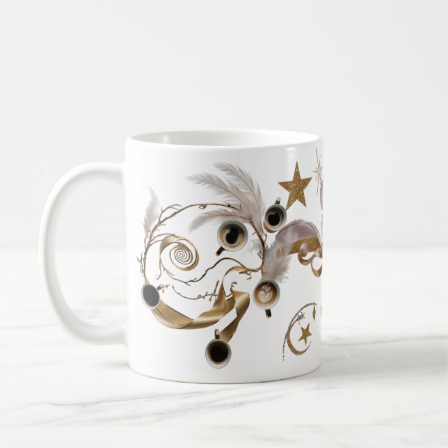 Elegant Golden Feather Swirl Coffee Art Classic Kaffemugg (Vänster)