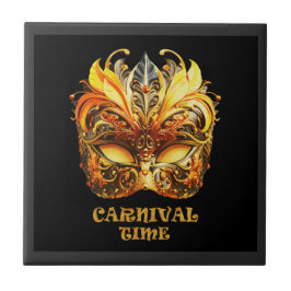 Elegant Golden Feathers Venetian Mask Kakelplatta