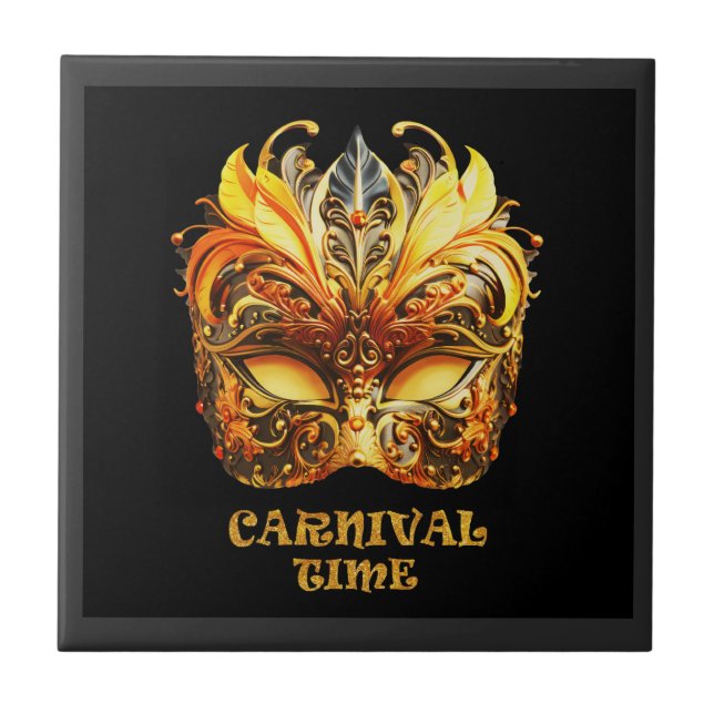 Elegant Golden Feathers Venetian Mask Kakelplatta (Framsidan)