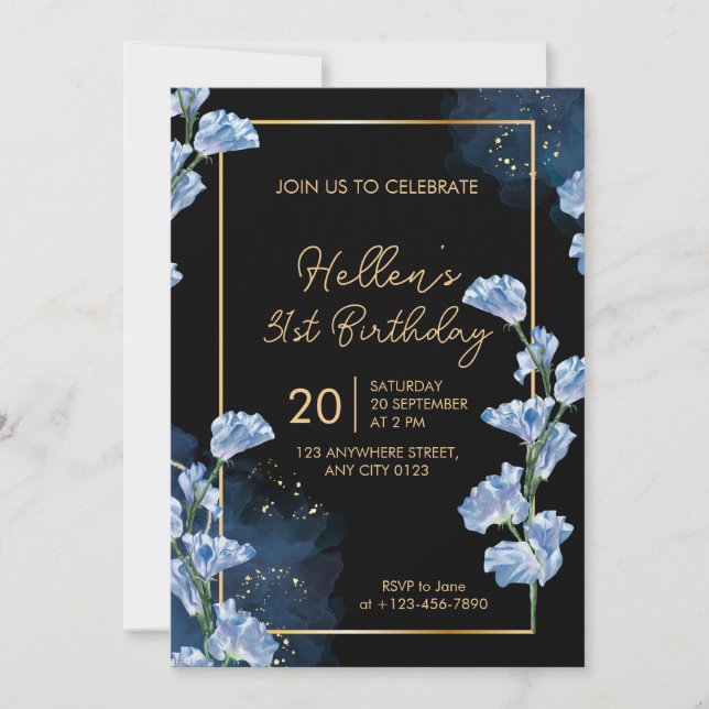 Elegant Golden Floral 31st Birthday Invitation Inbjudningar (Framsida)