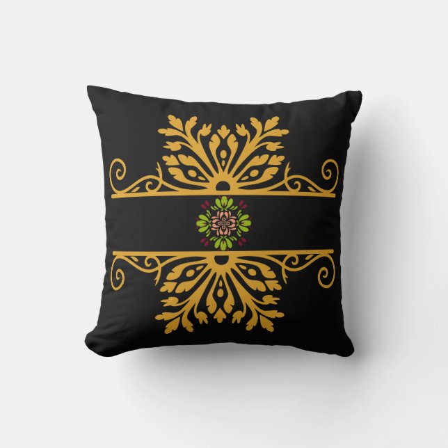 Elegant Golden Floral Ornament Baroque Style Kudde (Framsida)