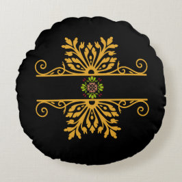 Elegant Golden Floral Ornament Baroque Style Rund Kudde