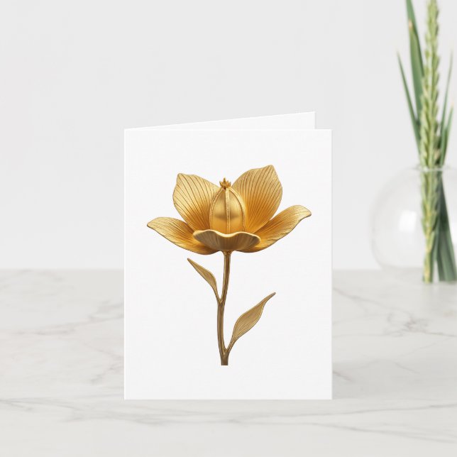 Elegant Golden Flower Folded Wedding bjudande Inbjudan (Framsida)