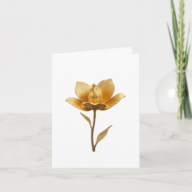 Elegant Golden Flower Folded Wedding bjudande Inbjudan (Framsida)