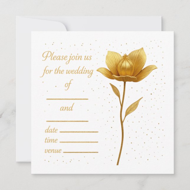 Elegant Golden Flower Wedding Invitation Inbjudningar (Framsida)