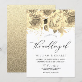 Elegant Golden Flowers All Seasons Bröllop Inbjudningar
