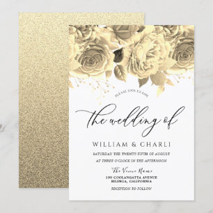 Elegant Golden Flowers All Seasons Bröllop Inbjudningar