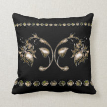 Elegant Golden Flowers Black Snyggt Dekorativ kudd
