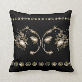 Elegant Golden Flowers Black Snyggt Dekorativ kudd Kudde
