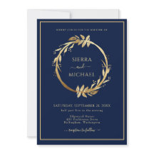 Elegant Golden Foliage Navy Blue Bröllop