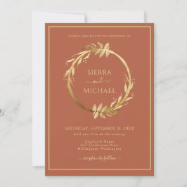 Elegant Golden Foliage Terracotta Rust Bröllop Inbjudningar
