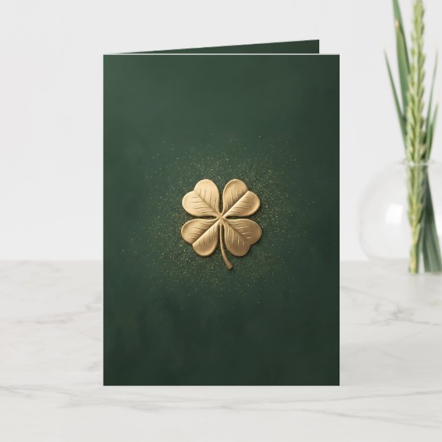 Elegant Golden Four Leaf Clover St. Patricks Day Kort (Framsida)